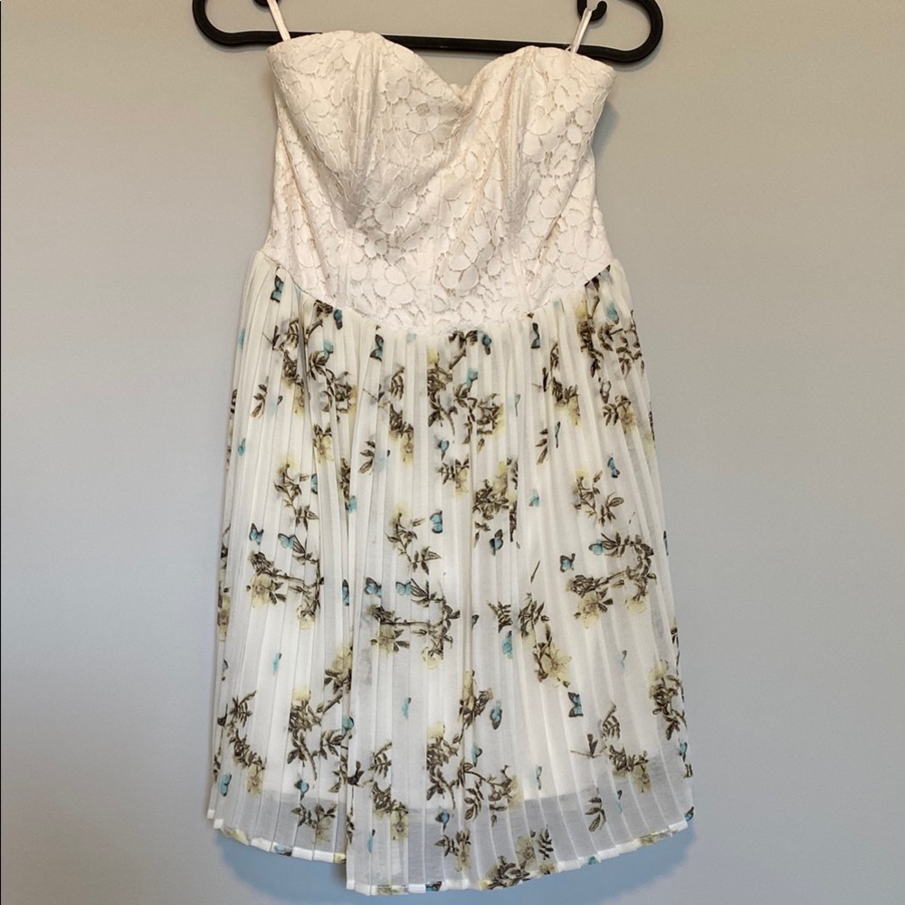 Floral White Strapless Dress